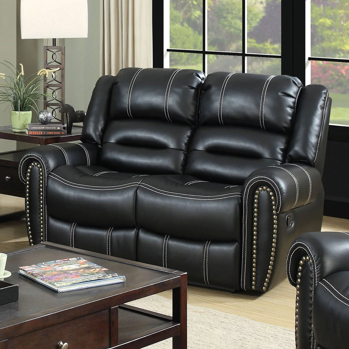 Black Leatherette Reclining Sofa and Loveseat 2pc Set A610200