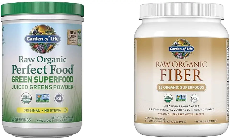 Super Greens Powder Smoothie & Mix, Probiotics & Digestive Enzymes & Fiber Supplement, Raw Organic Fiber Powder, 30 Servings X319118