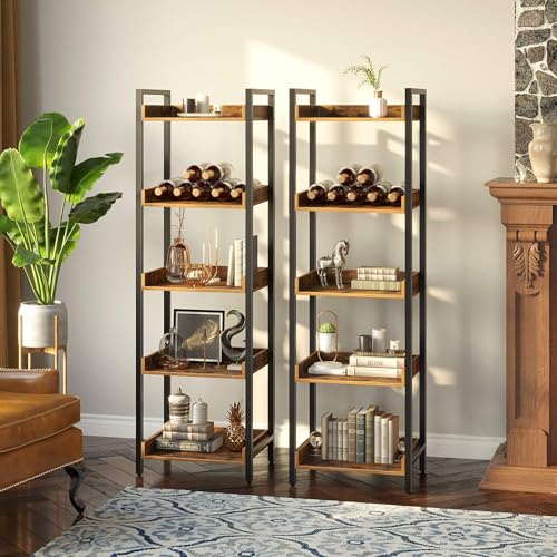 6 Tier Rustic Brown Bookshelf with 4 Hooks J2644