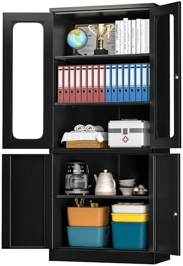 Black Glass Display Cabinet with 4 Shelves V465862