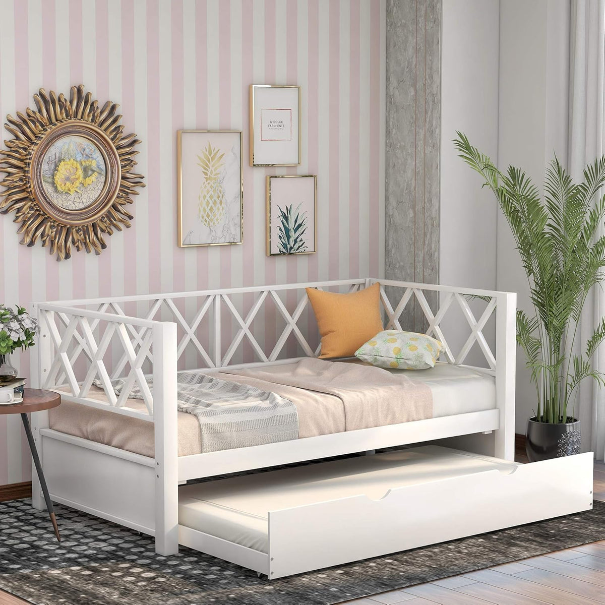 White Twin Size Metal Daybed with Built-in Desk C98391