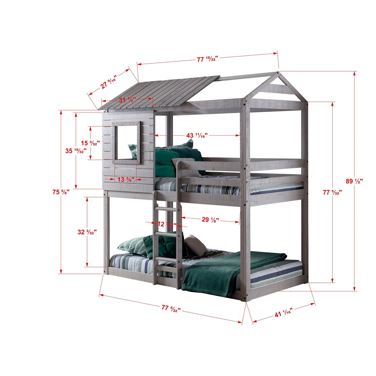 Twin Over Twin Size Bunk Loft Bed with Tent P206