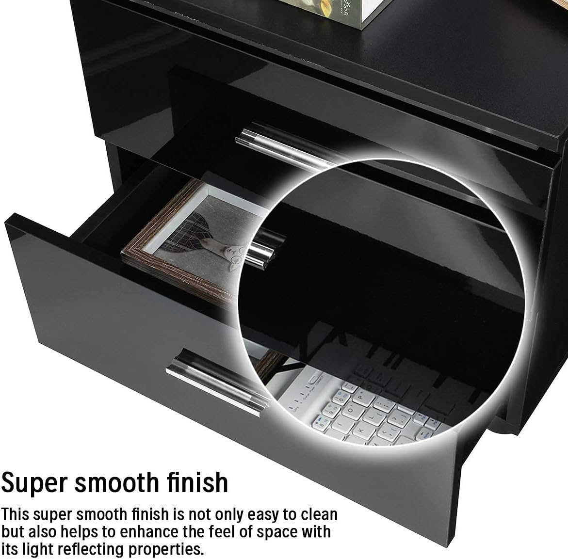 Black 2 Drawer LED Nightstand N755659