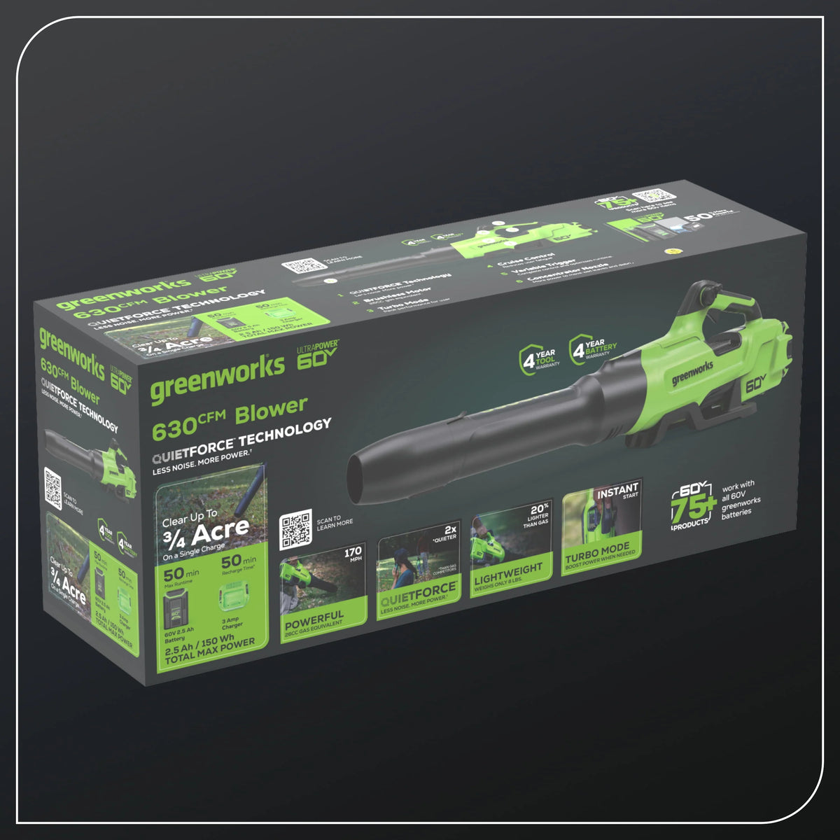 60V 630 CFM 170 MPH Leaf Blower with 2.5 Ah Battery & Charger C678336
