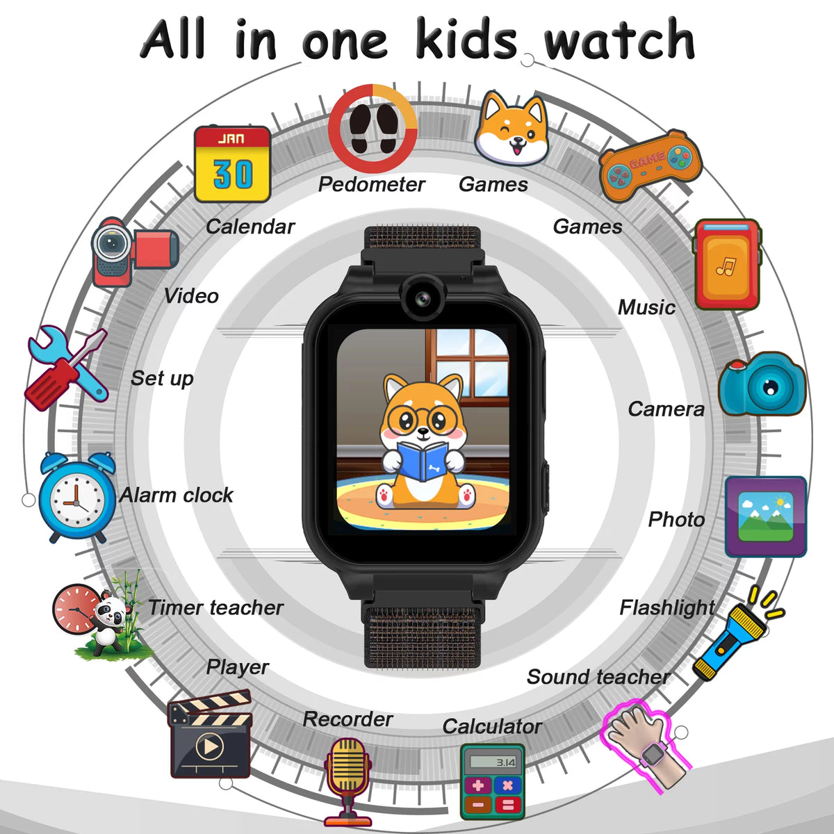 Black Kids Smart Watch with Dual Camera A57242