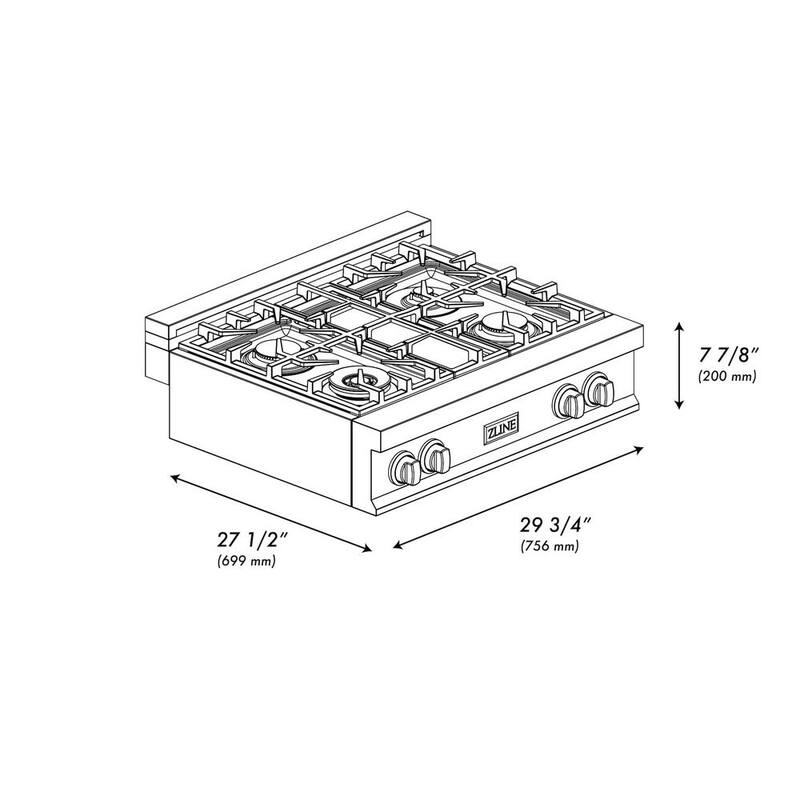 4 Burner Gas Cooktop with Matte Black Knobs in Stainless Steel V13954
