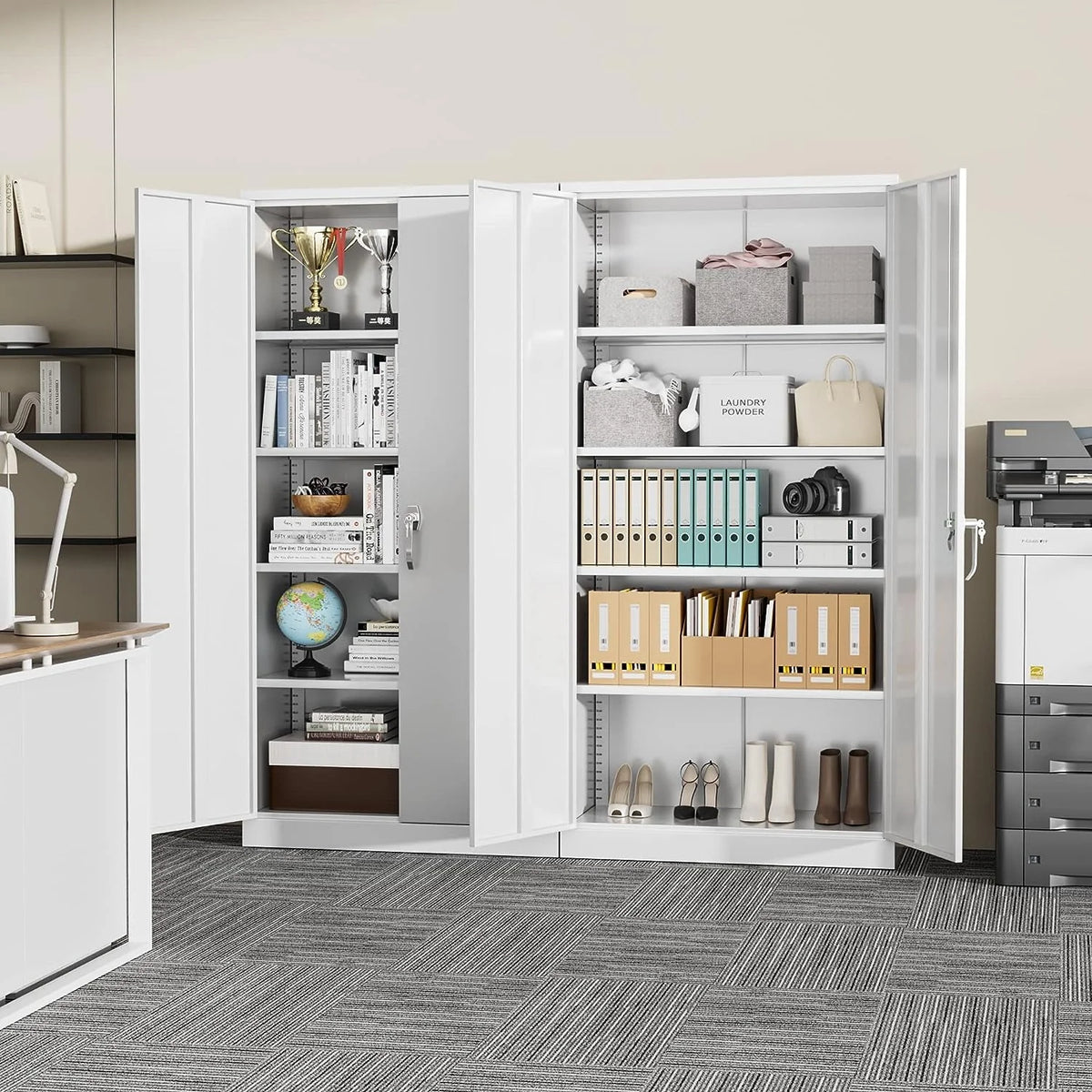 Black Metal Storage Garage Cabinet with Locking Doors and Adjustable Shelves W643450