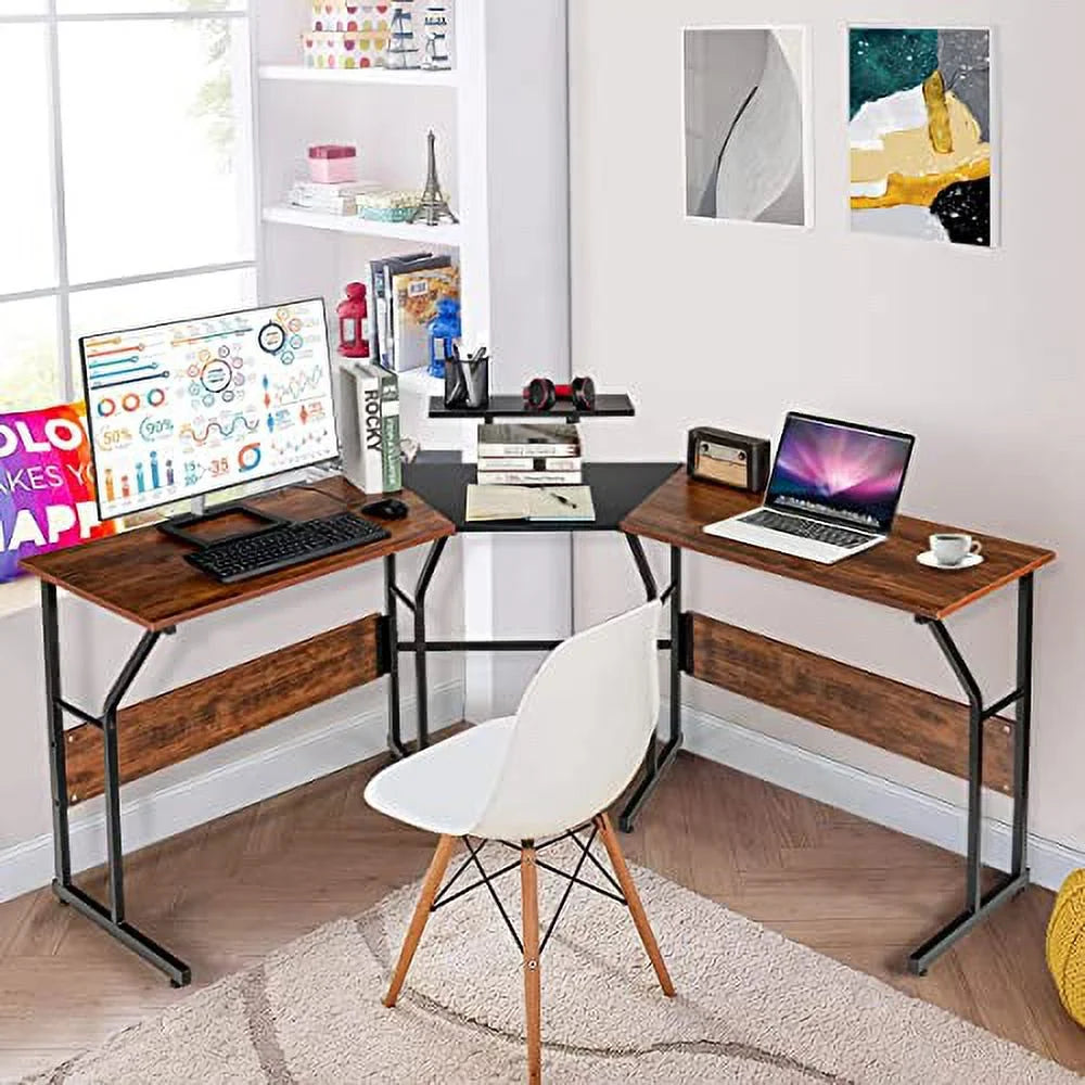 L-Shaped Desk Wood Metal G88717
