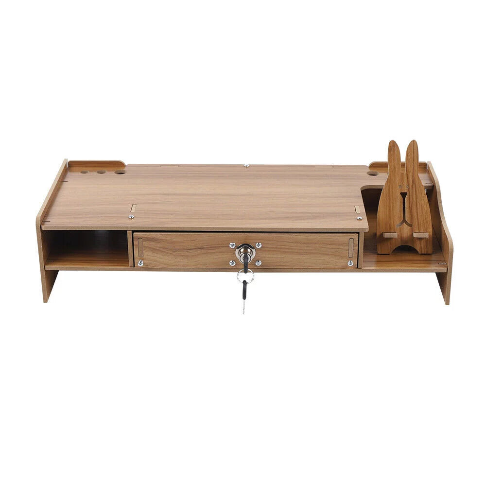 Cherry Wood Color Computer Monitor Riser Stand with Drawer A3318