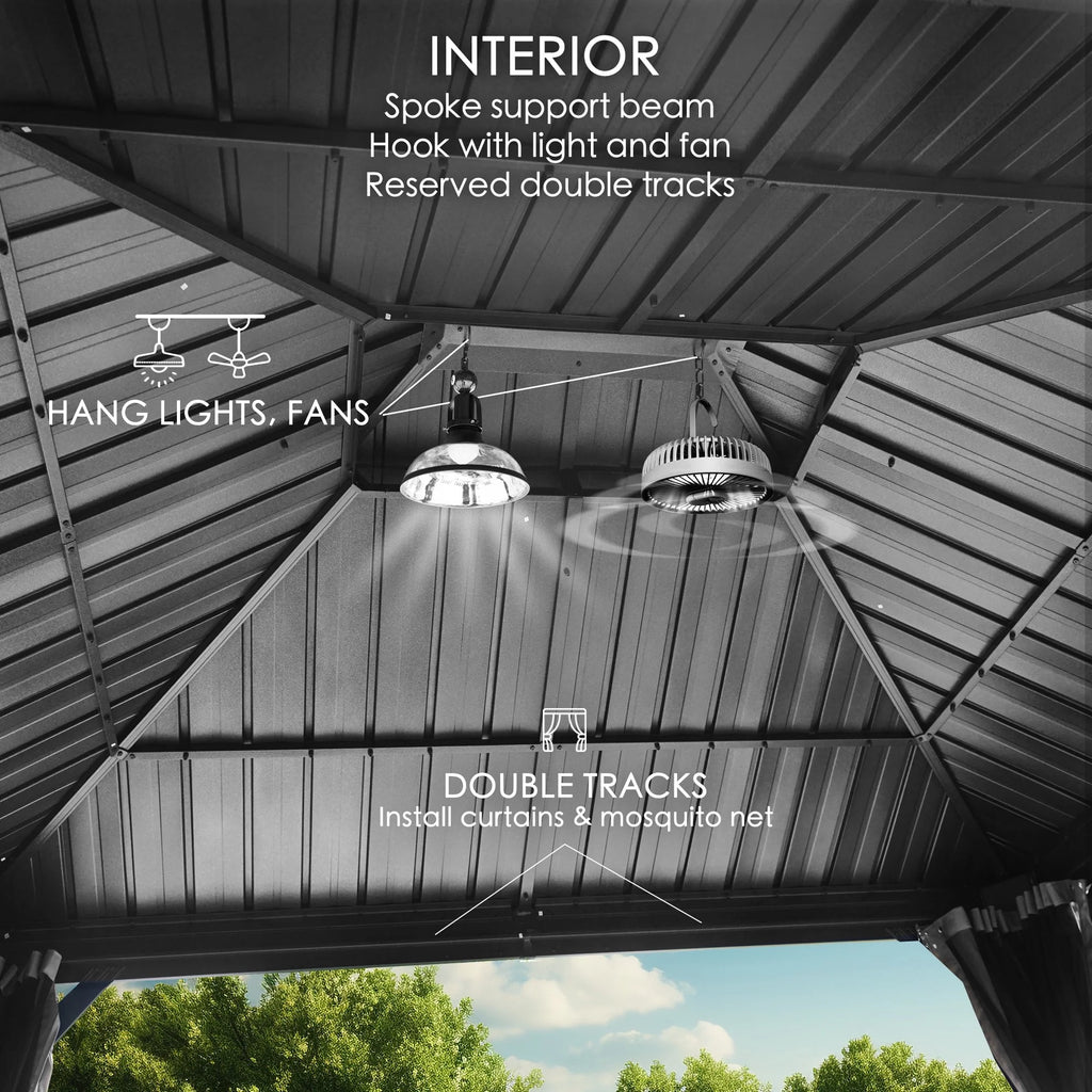 Hardtop Aluminum Gazebo with Mosquito Net and Privacy Sidewalls Z5133