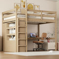 White Full Size Wood Loft Bed with Desk and Wardrobe F8178