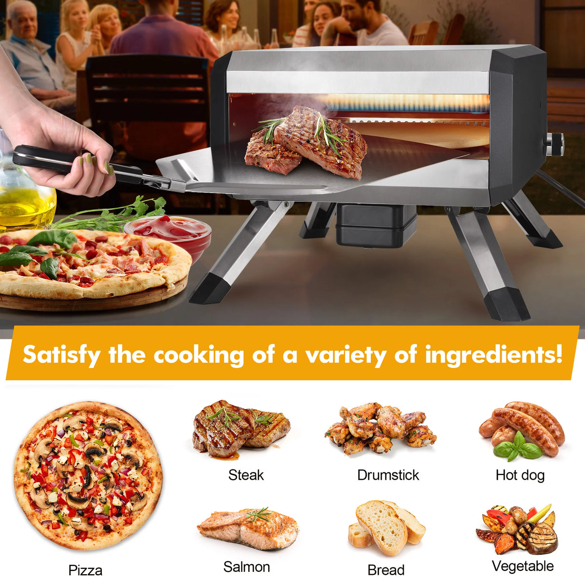 Portable Stainless Steel Gas Pizza Oven with 14" Pizza Stone L94568