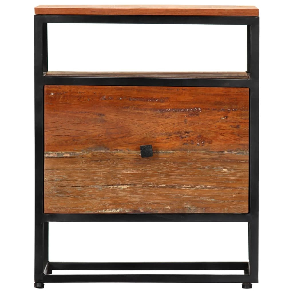 Reclaimed Wood Bedside Cabinet with Storage Drawer and Shelf L46590