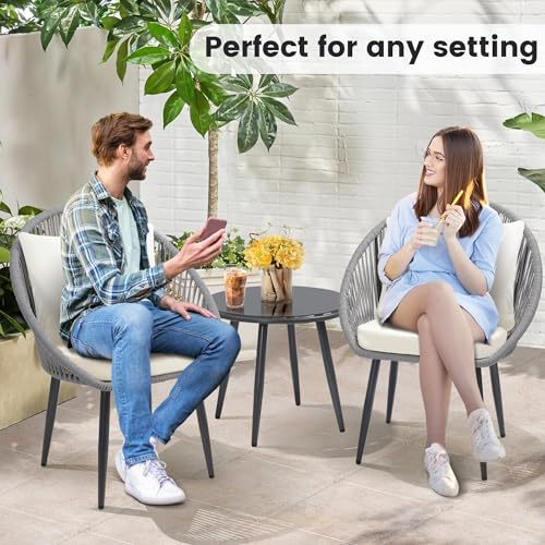 3 Piece Woven Rope Bistro Set with Cushions and Side Table X85937
