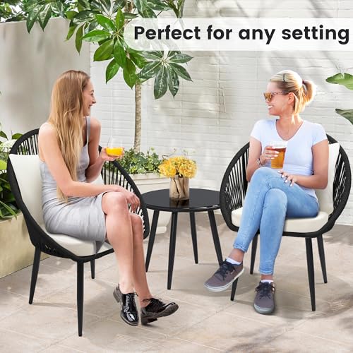 3 Piece Woven Rope Bistro Set with Cushions and Side Table X85937
