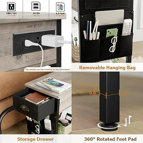 Set of 2 Black Narrow End Tables with Charging Station S969