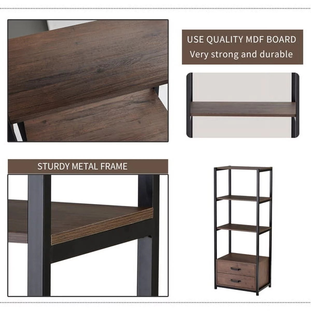 4-Tier Brown Bookshelf with Two Drawers G201