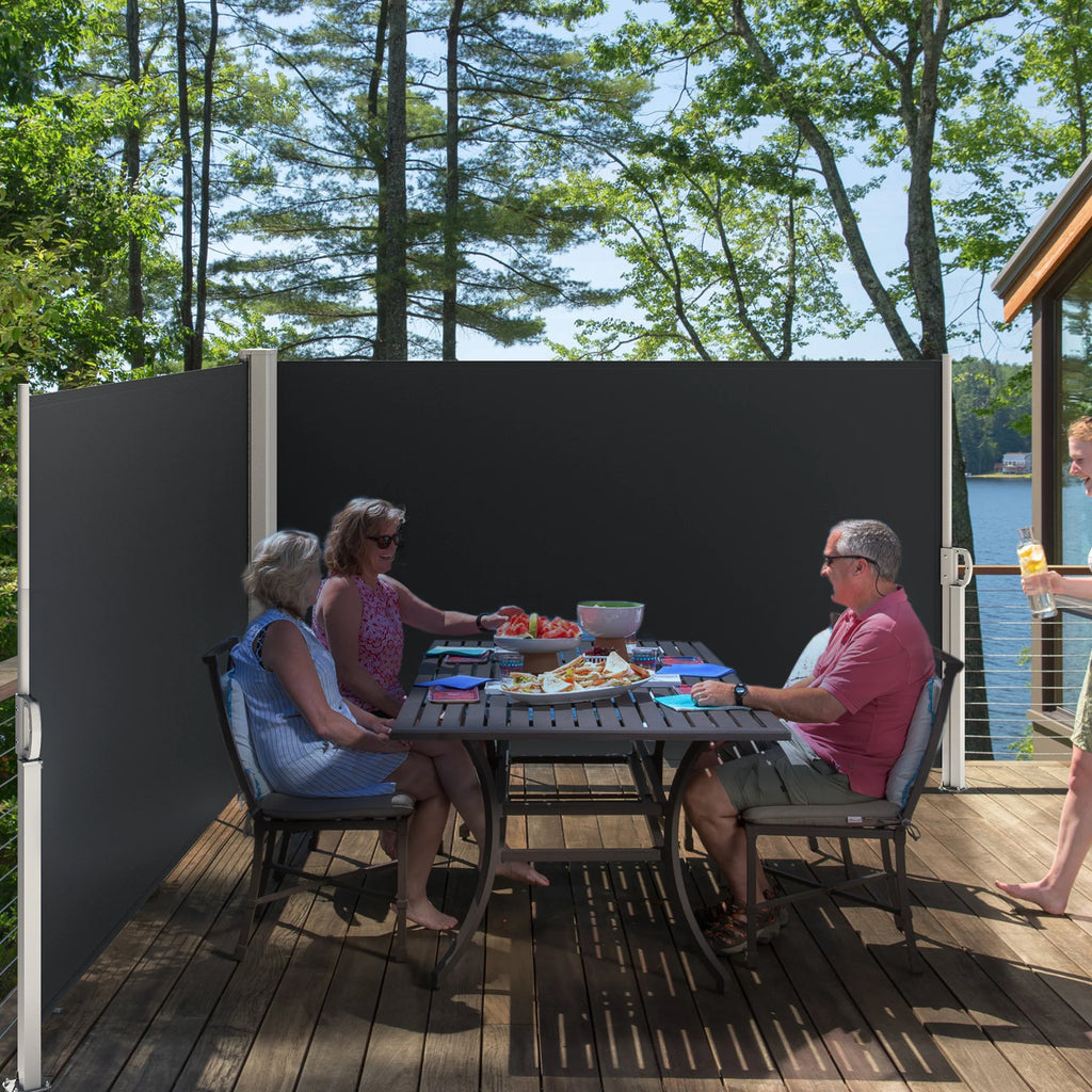 Double Side Awning 236''X 63'', Retractable Waterproof UV-Resistant Privacy Screen, Gray E18898