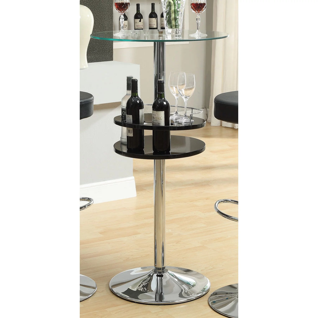 Black and Chrome Glass Top Bar Table B2188