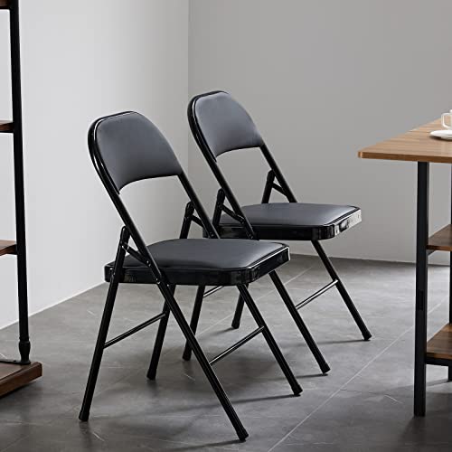 Grey 4 Pack Padded Folding Chairs with Steel Frame X47856