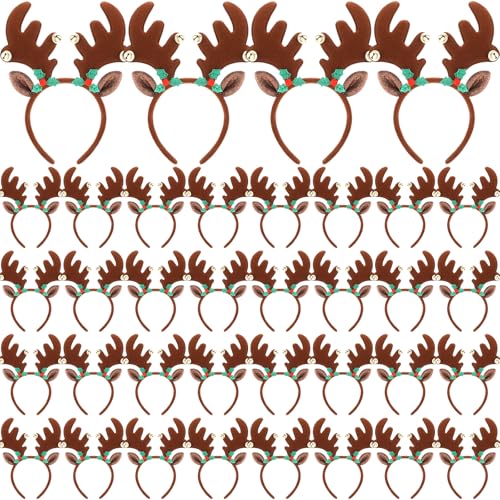 36 Pcs Christmas Reindeer Antler Headbands with Bell U409