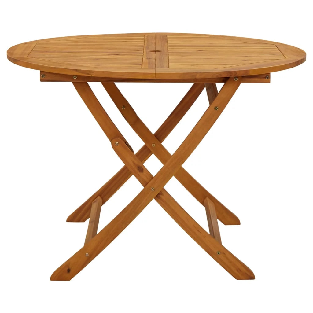 Folding Wood Acacia Round Outdoor Dining Table with Umbrella Hole U24961