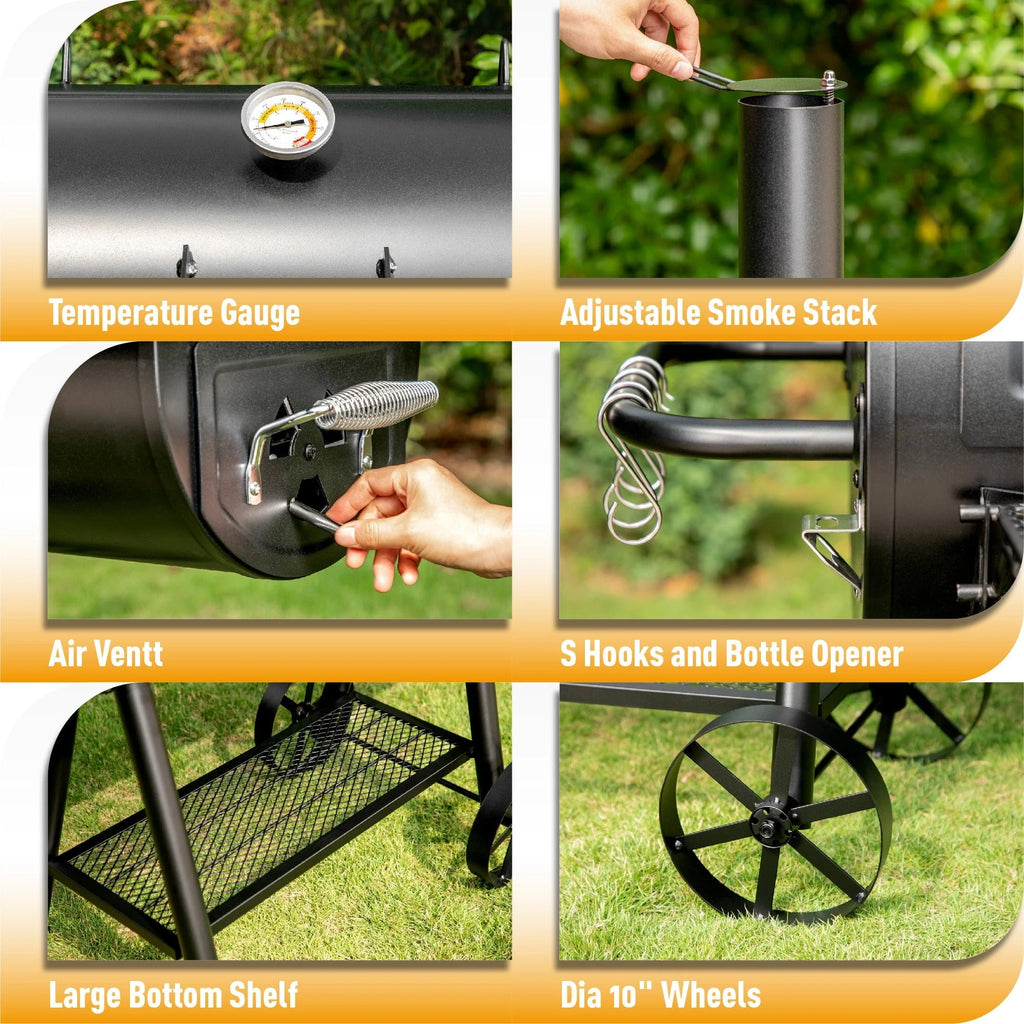 Heavy Duty BBQ Charcoal Grill with Offset Smoker Q498