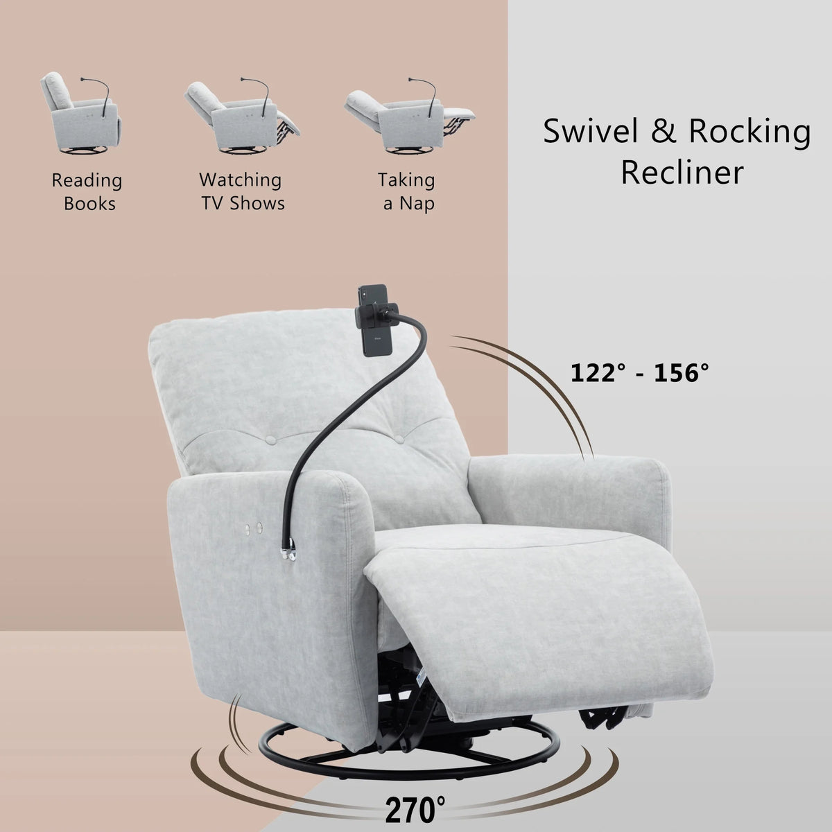 Grey 270 Degree Swivel Electric Recliner Sofa T77952