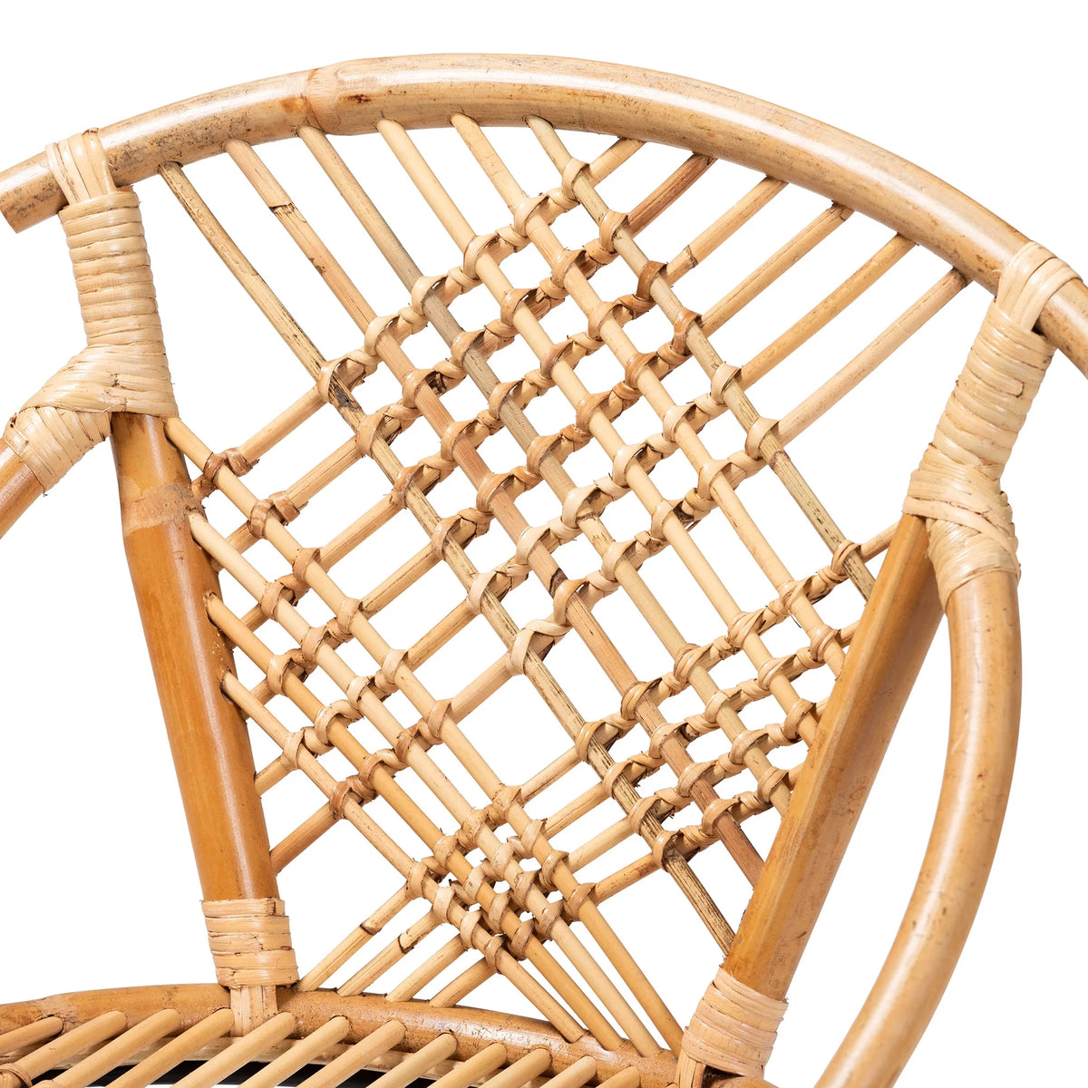 Natural Brown Rattan and Black Metal 2-Piece Dining Chair Set U40364