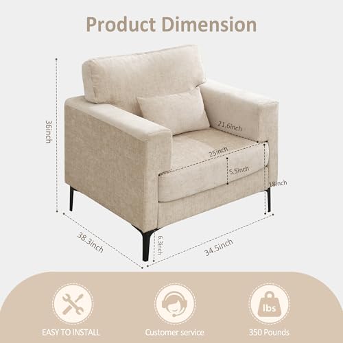 Oversized Green Chenille Armchair with Metal Legs M418429