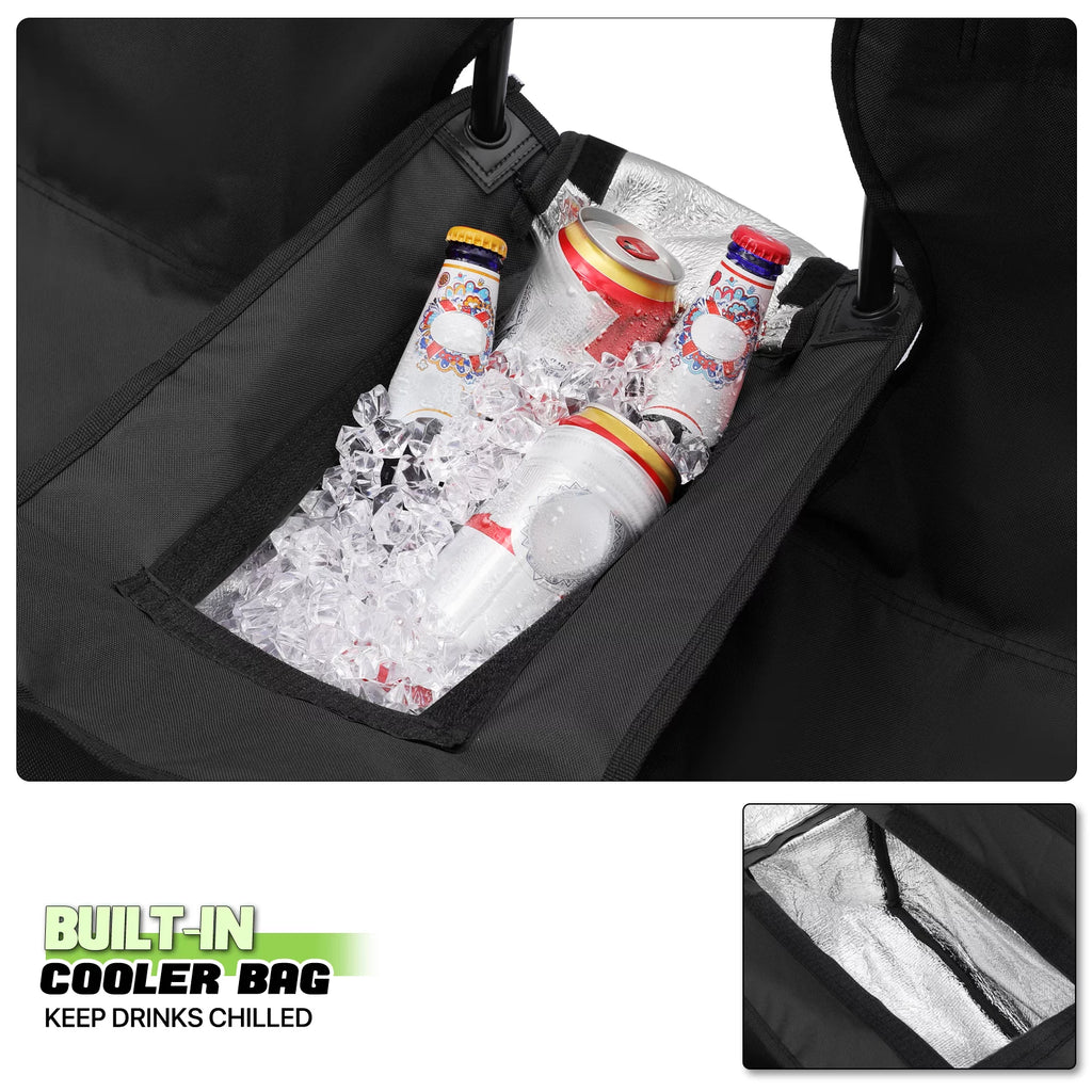 Portable Double Folding Chair with Umbrella, Cooler Bag & Carry Bag, Black G328