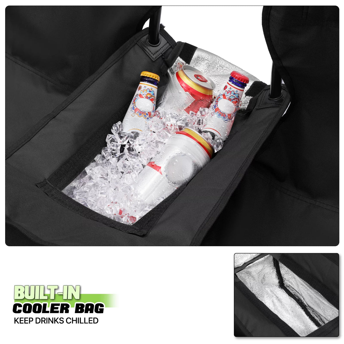 Portable Double Folding Chair with Umbrella, Cooler Bag & Carry Bag, Black G328