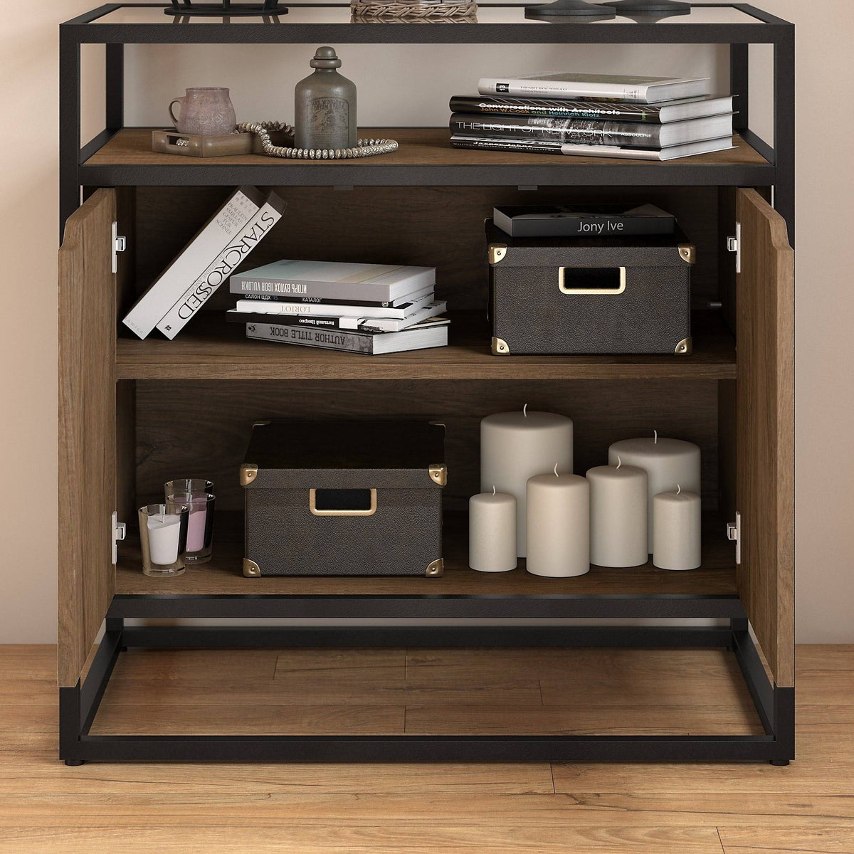 Small Storage Cabinet with Doors in Rustic Brown S889344