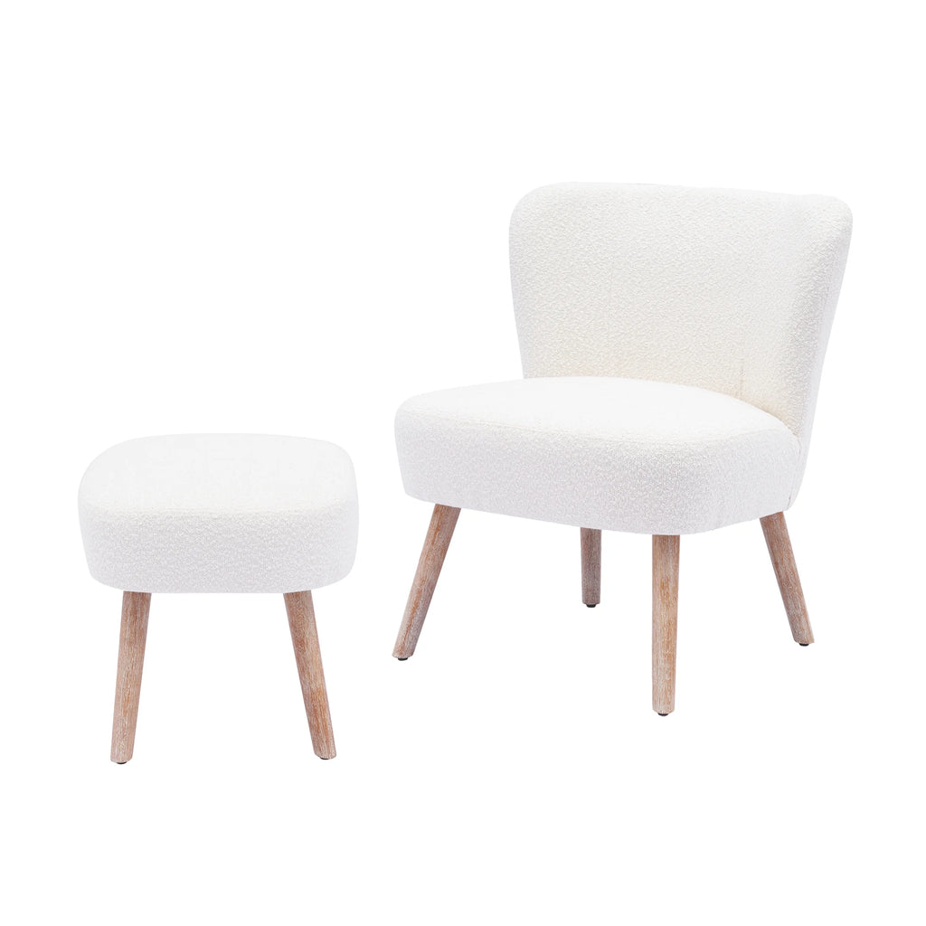 Cream Boucle Wingback Accent Chair and Ottoman Set C586520