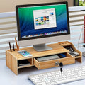 Cherry Wood Color Computer Monitor Riser Stand with Drawer A3318