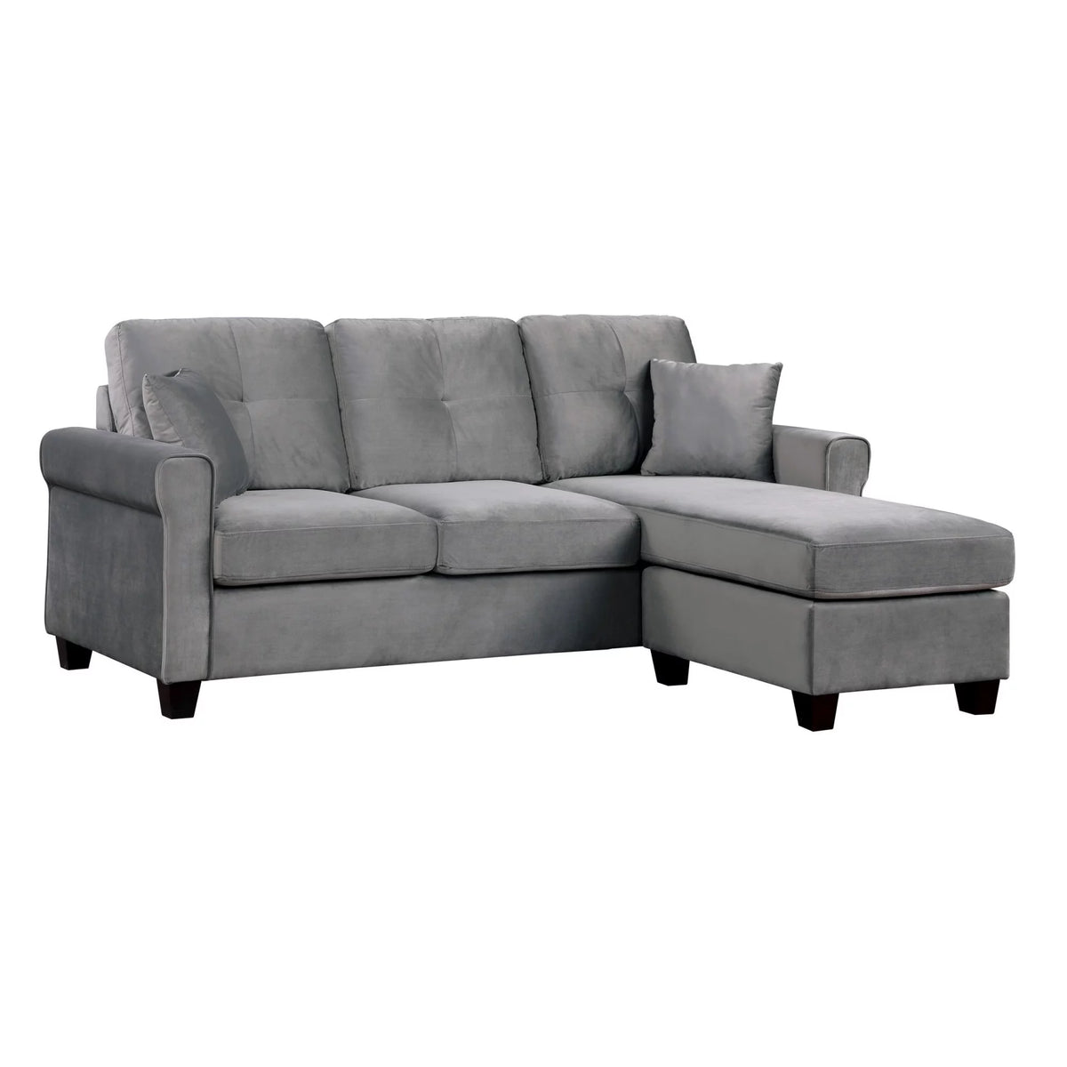 Gray Velvet Sectional Sofa with Reversible Chaise Z880138