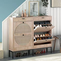 Shoe Cabinet with Flip Drawers and Woven Rattan Doors B87715