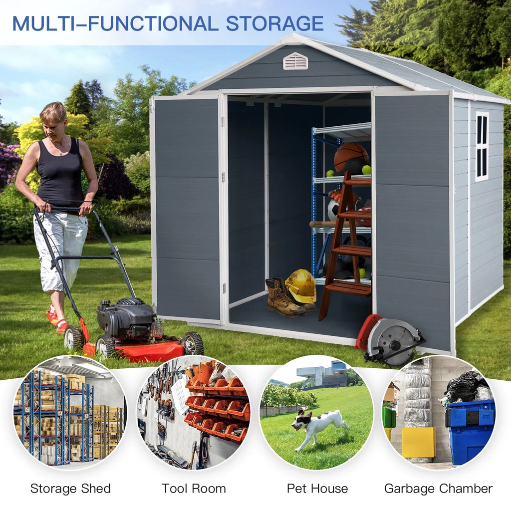 6x8 FT Plastic Resin Outdoor Storage Shed with Floor and Lockable Door Z906381