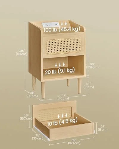 Rattan-Like Side End Tables with Charging Station S886