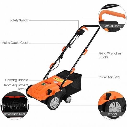 Corded Electric Lawn Mower Scarifier and Dethatcher C574