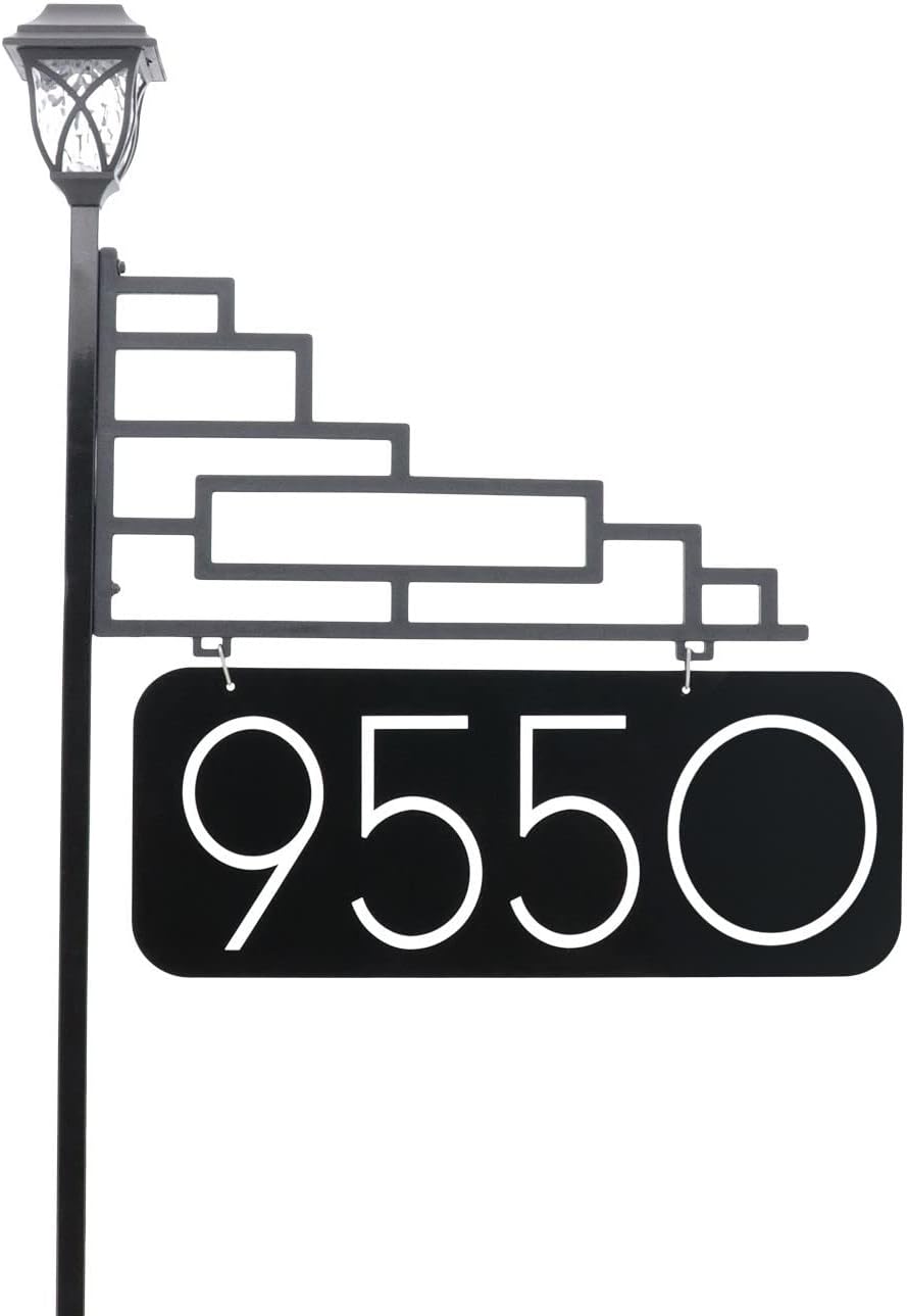 Extra Large Reflective Yard Address Sign with Solar Light - 6 Numbers - 47 Pole Q489