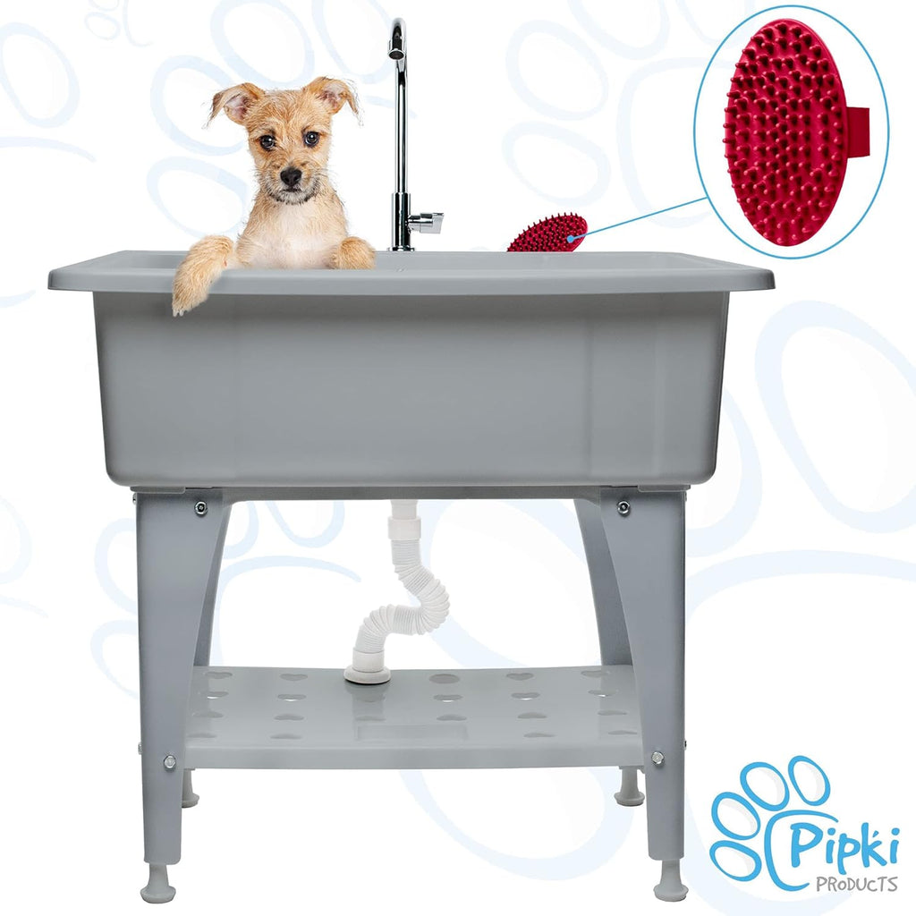 Portable Dog Bathing Station with Removable Shelf and Massage Brush G1125