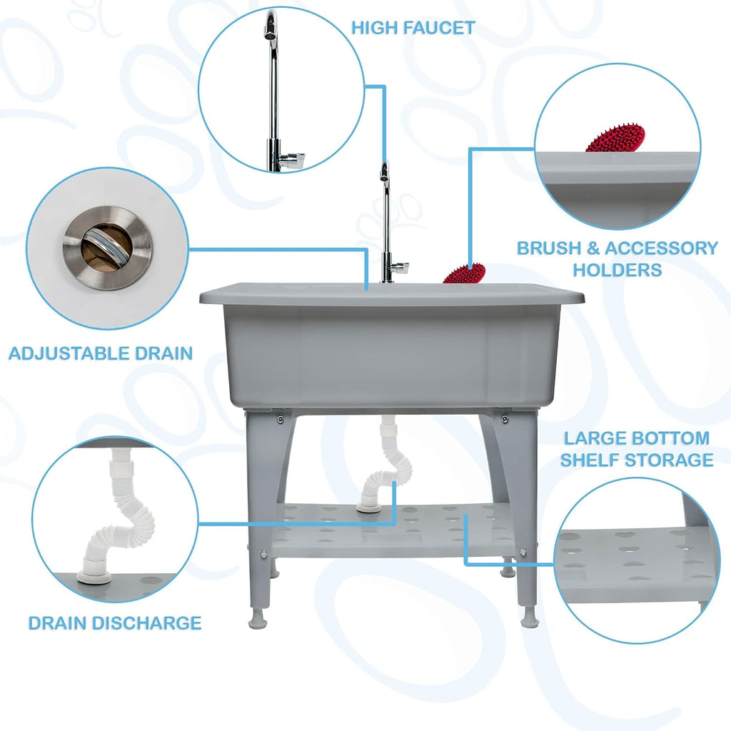 Portable Dog Bathing Station with Removable Shelf and Massage Brush G1125