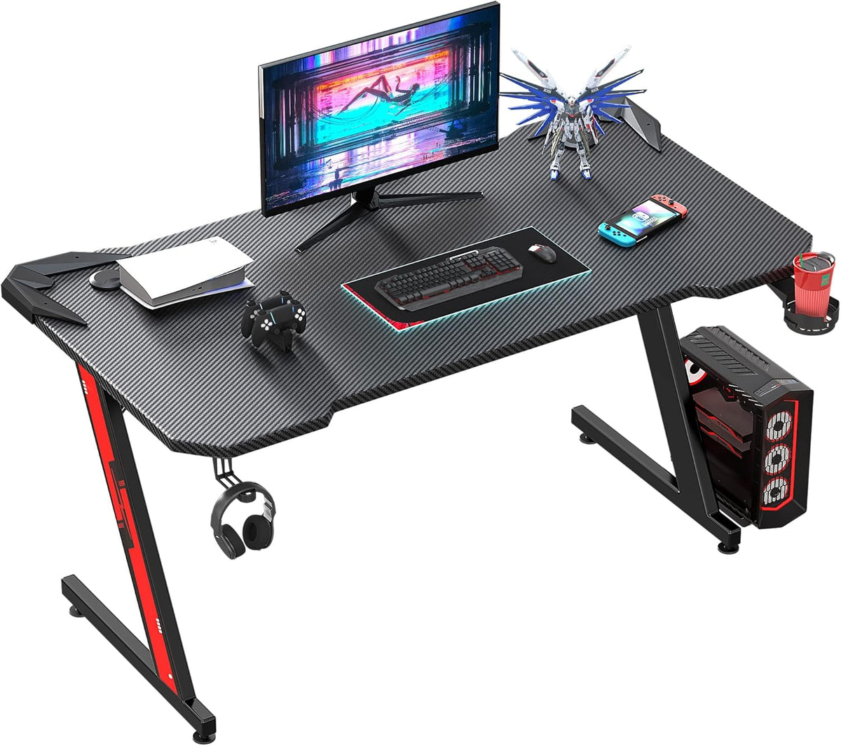 44 Inch Carbon Black Gaming Desk with Cup Holder & Headphone Hook G880484