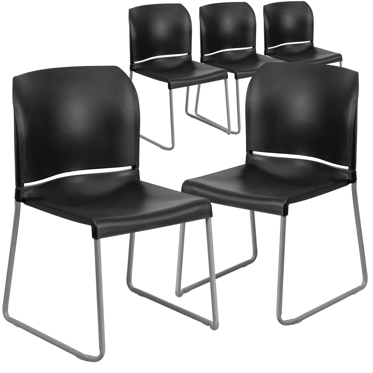 Black 5 Pk. Stack Chair with Sled Base X68095