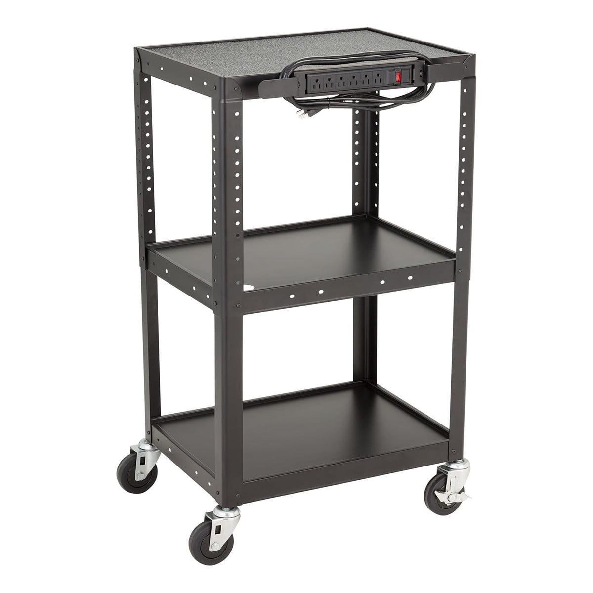 Adjustable Height Metal AV Cart with Electric Power Cord, Black S840209