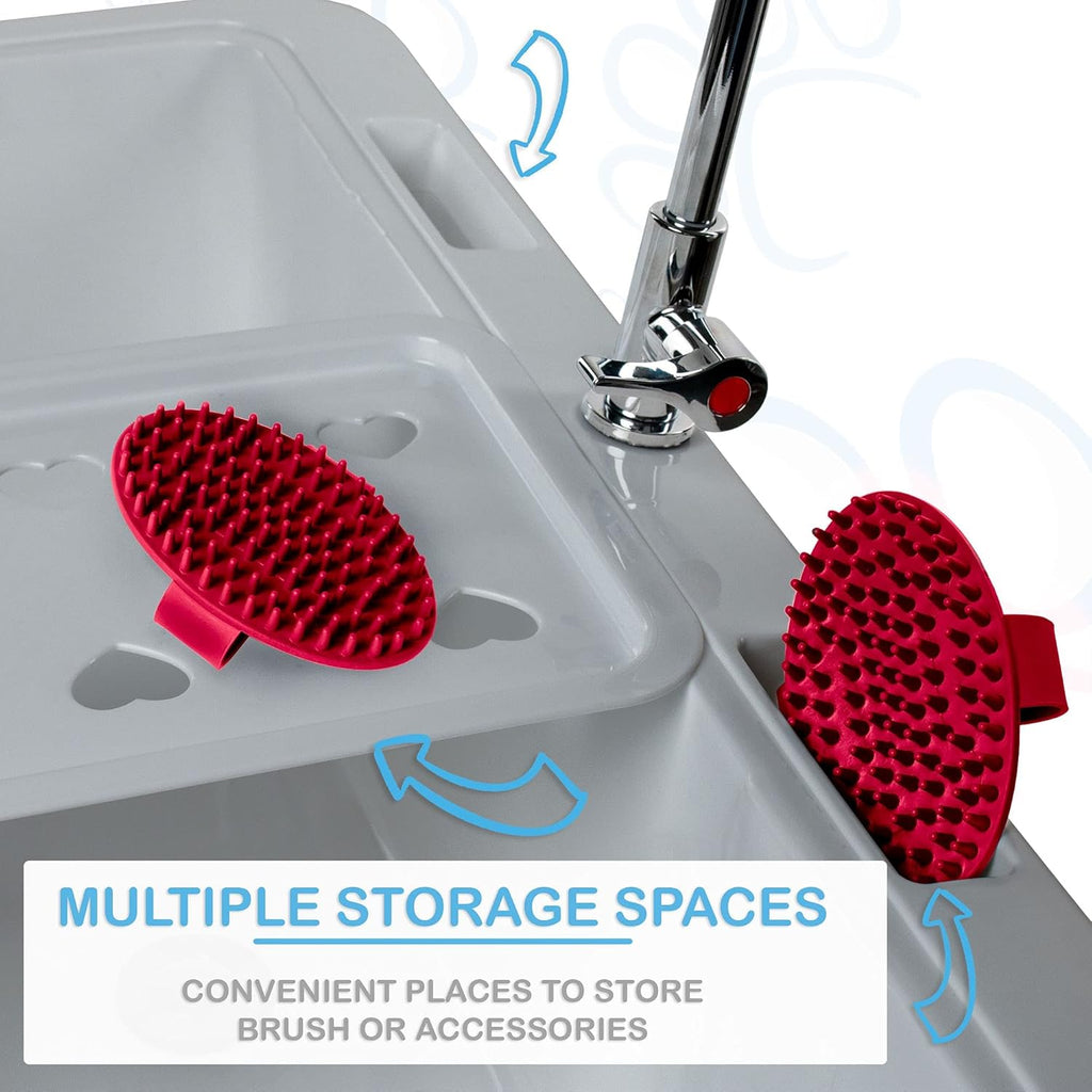 Portable Dog Bathing Station with Removable Shelf and Massage Brush G1125