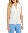 White Ruffled Tie V-neck Sleeveless Blouse Q552