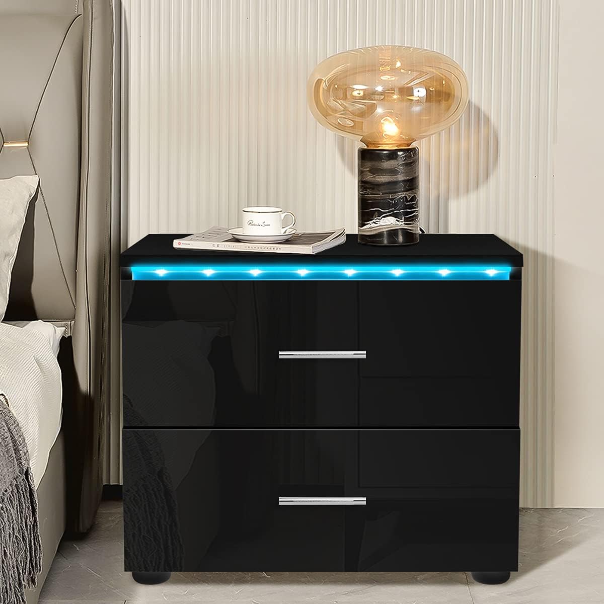 Black 2 Drawer LED Nightstand N755659