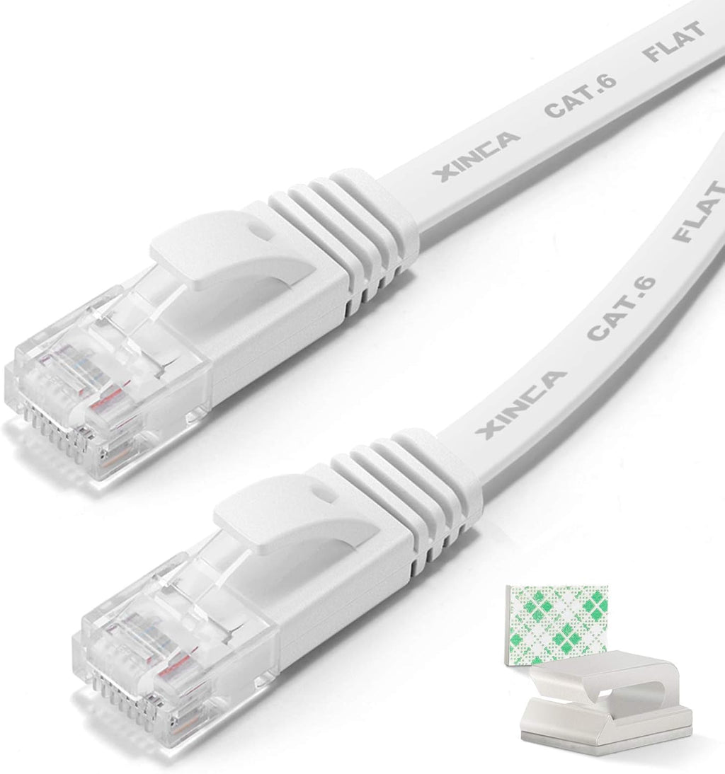 Cat6 Ethernet Cable 75 ft Black Flat Network LAN Cable with Cable Clips V466261